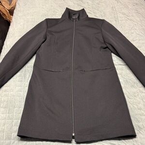 Express Black Zip-Up Coat, Long, Minimalist, Dressy, Classy, Pockets, Size 7/8